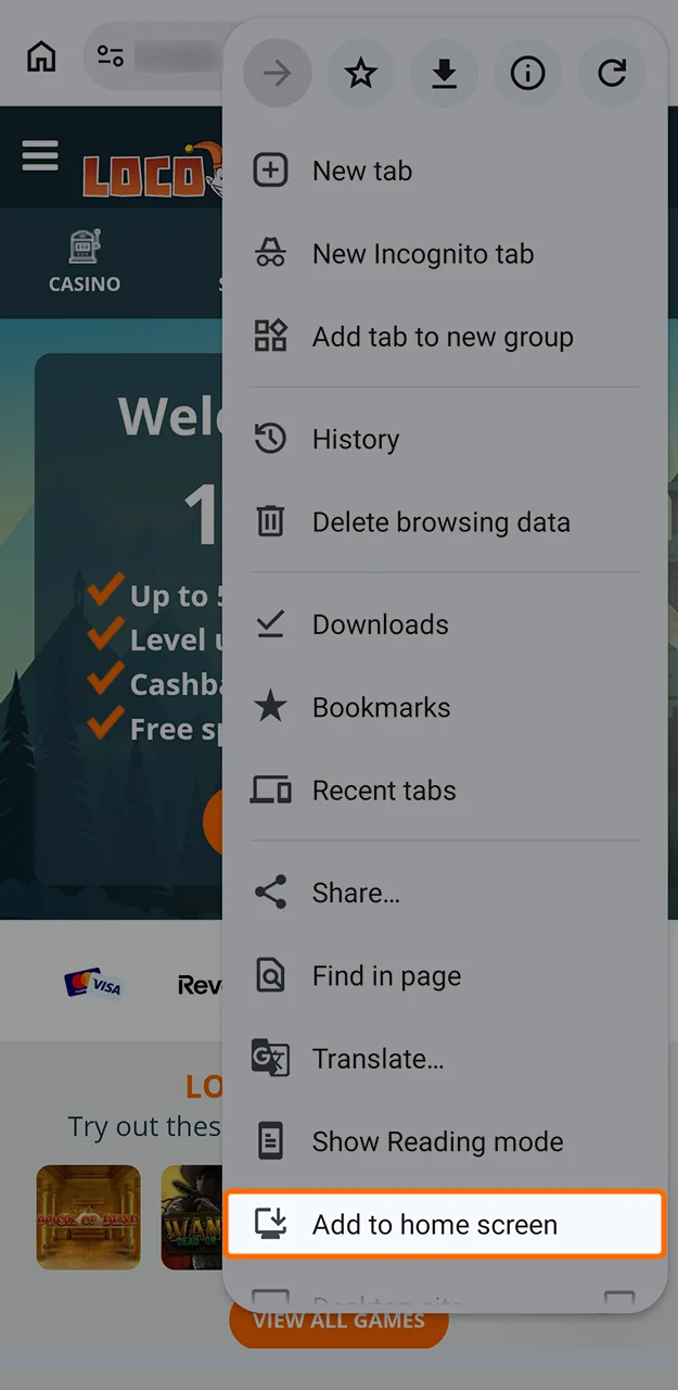 Select the relevant option from your browser menu to install the Locowin app.