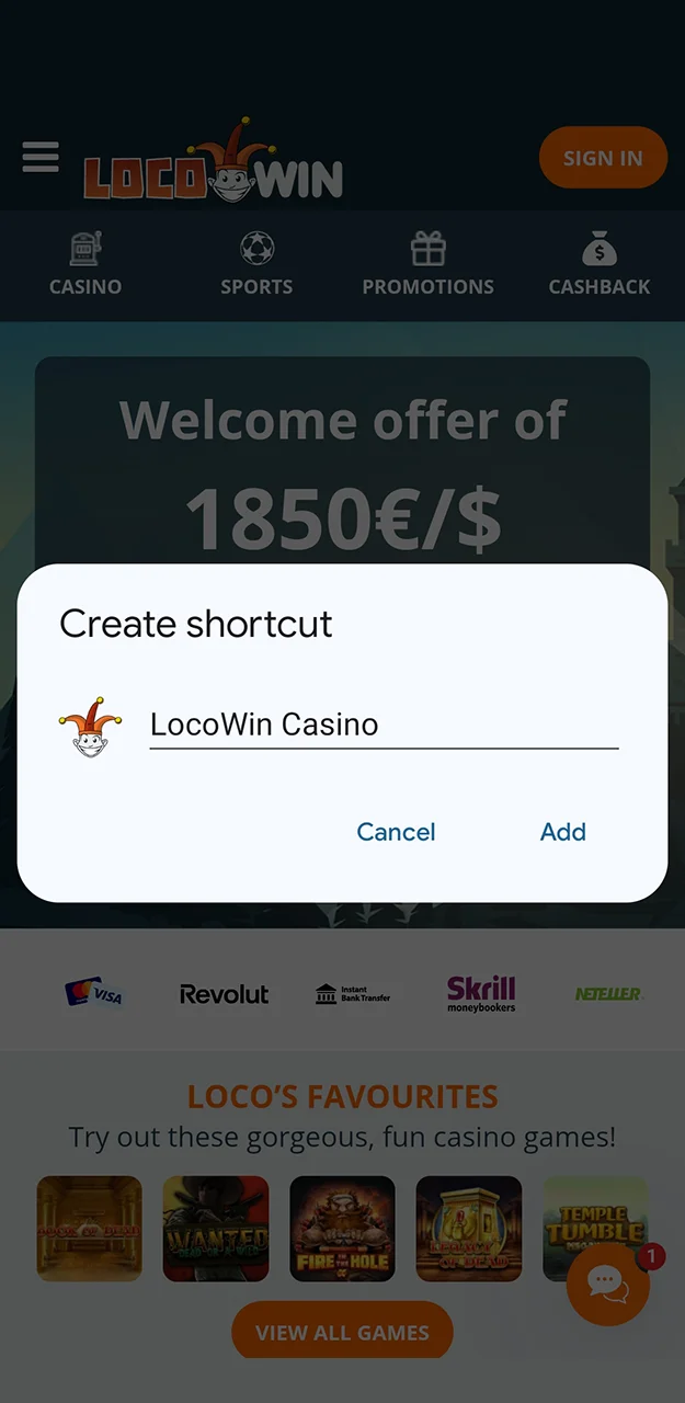Choose a suitable name for the Locowin app and complete the installation.
