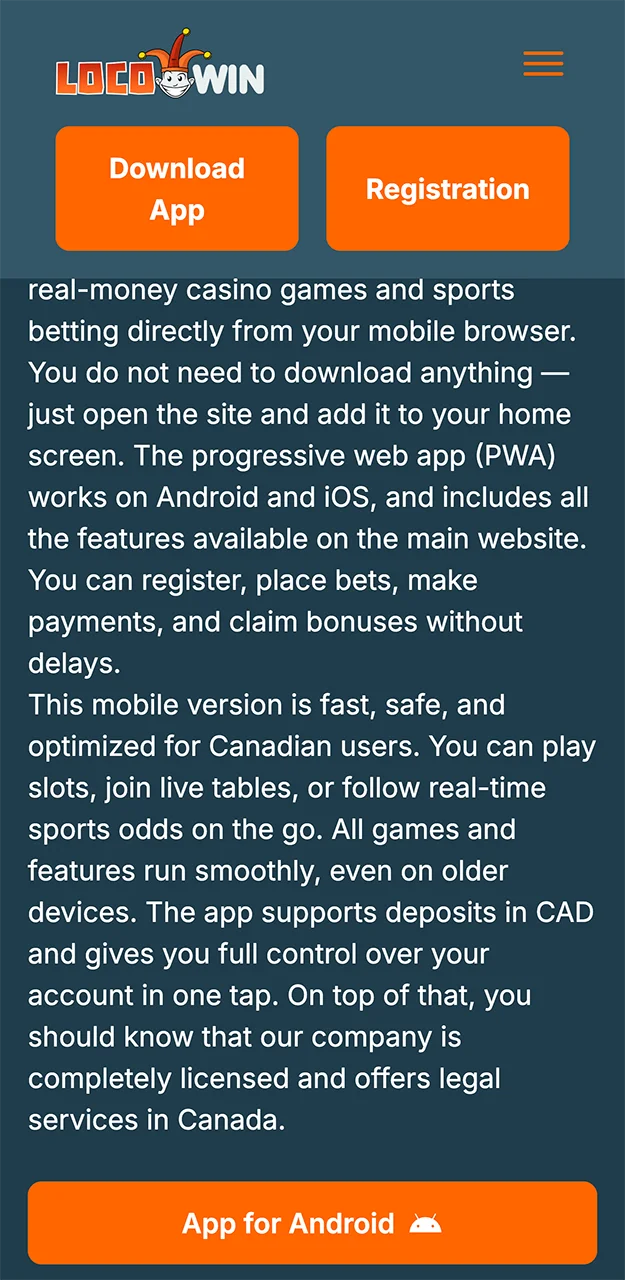 Use this direct link to download the Locowin app for Android.