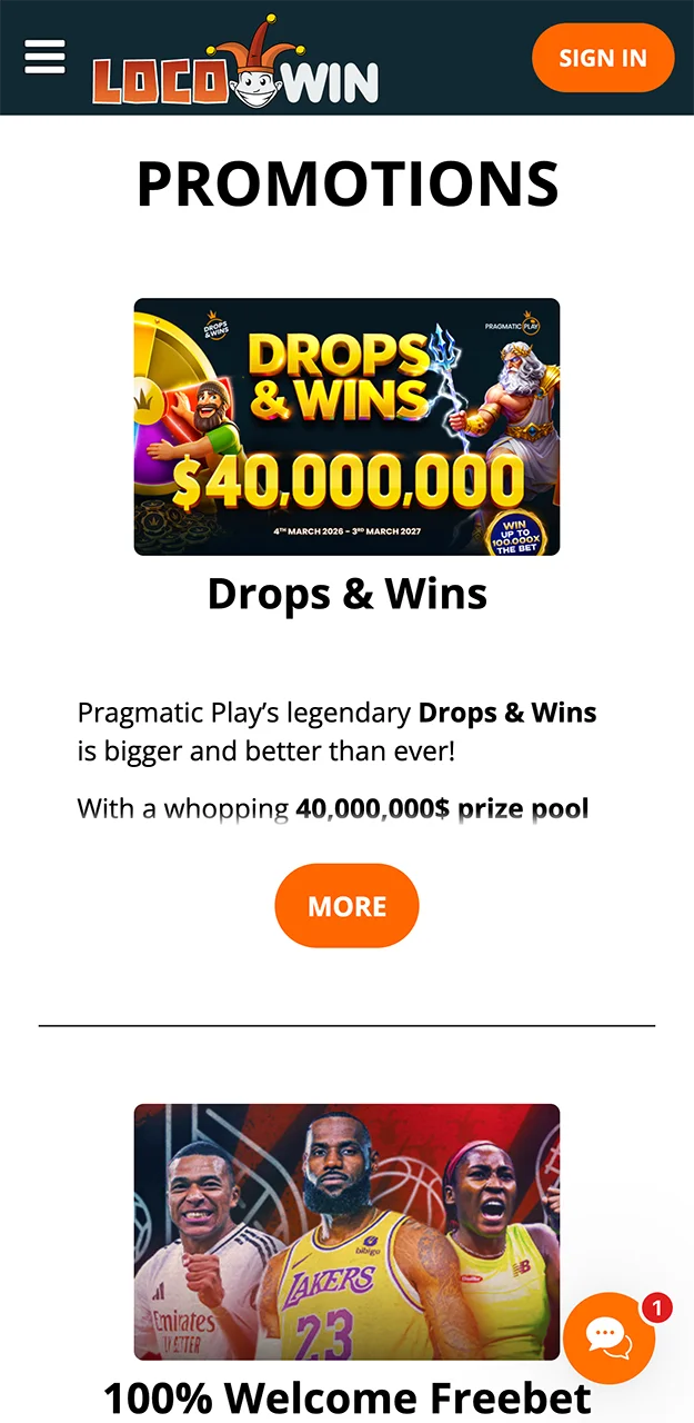 Bonuses and promotions in the Locowin app.