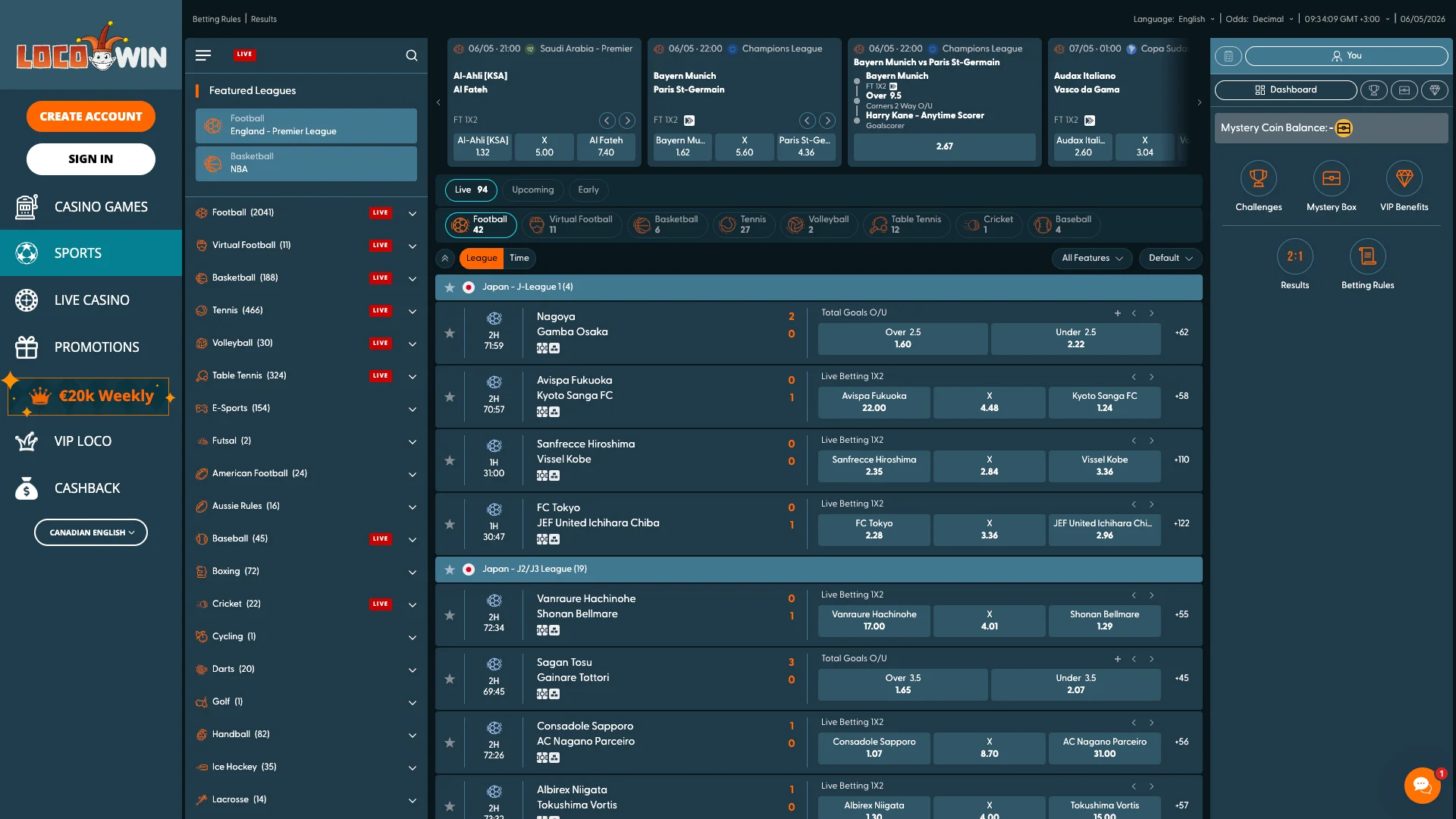 Sportspel hos bookmakern Locowin.